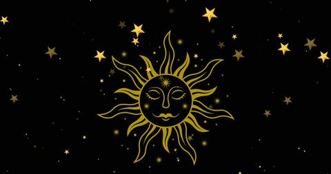 Gold Sun and Stars on Black Festive Background