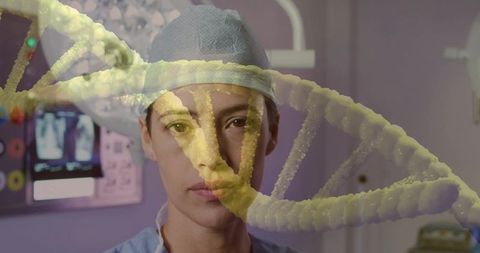 Doctor in Scrubs with DNA Overlay Emerging Health Science