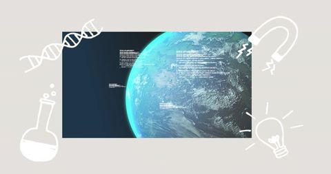 Futuristic Earth Globe on Virtual Interface with Science Elements