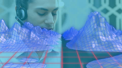 Man Using Headset Interacting with Virtual 3D Metaverse