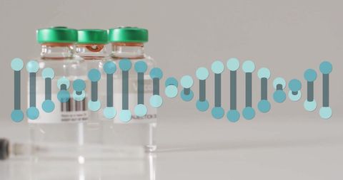 Digital DNA Strand with Medical Vials and Syringe