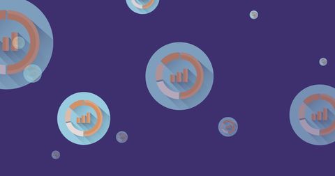 Floating Digital Statistics Icons on Purple Digital Background