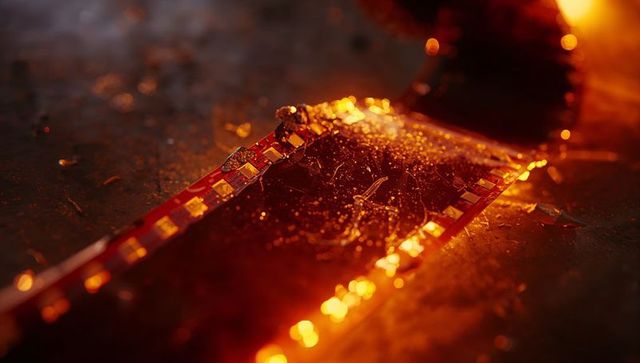 Glowing heated metal plate on workbench with sparks