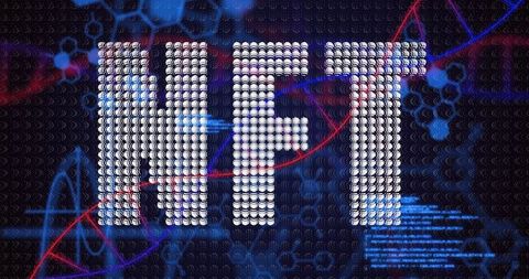 Glowing NFT Letters in Futuristic Digital Grid Abstract Art