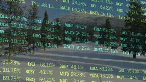 Augmented Market Ticker Overlaying Winter Mountain Landscape Showing Real-Time Data Feed