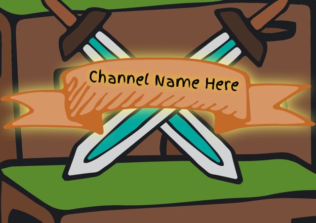 Illustrated Banner with Swords and Channel Name Placeholder - Download Free Stock Templates Pikwizard.com