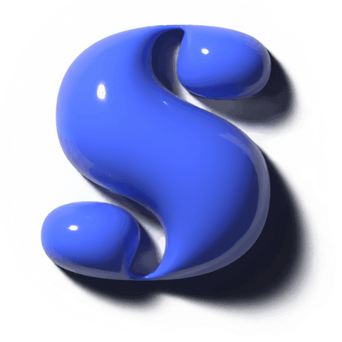 Transparent canvas with glossy cobalt 3d s sculpture, abstract gel form and reflections
