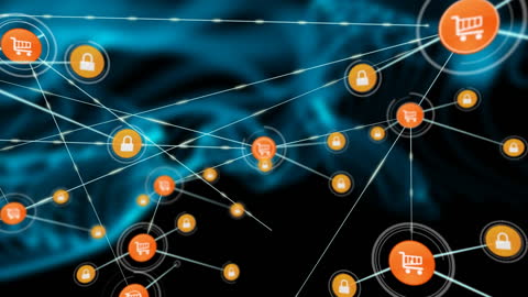 Digital Network with E-commerce and Security Icons Interface
