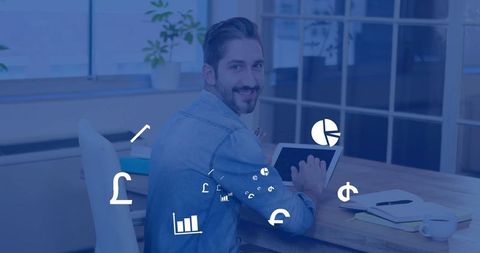 Businessman utilizing digital tablet in contemporary office