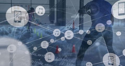 Digital Network Overlay on African American Soccer Player in Motion