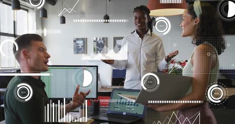 Dynamic Office Meeting with Digital Infographics and Collaboration