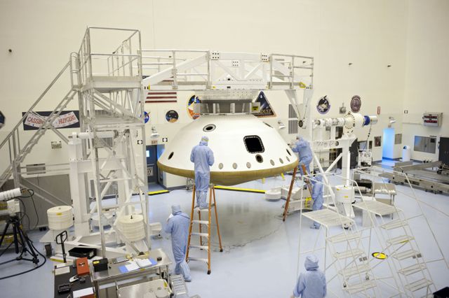 Technicians prepare Mars Science Laboratory aeroshell for testing at NASA's Kennedy Space Center - Download Free Stock Images Pikwizard.com