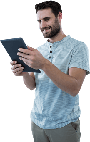 Smiling Man Using Digital Tablet Isolated Transparent Background - Download Free Stock Videos Pikwizard.com