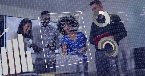 Collaborative Team Analyzing Digital Data Analytics in Modern Office