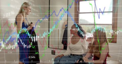 Comparing Dresses in Boutique Mirror with Financial Data Graph Overlay, Fashion Tech