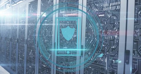 Digital Shield and Servers Highlight Cybersecurity Technology - Download Free Stock Images Pikwizard.com