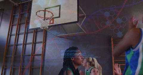 Female Basketball Players Rebounding In Gymnasium