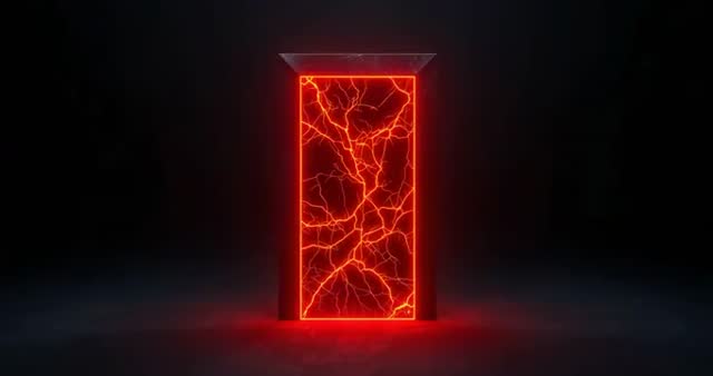 Glowing Red Neon Portal in Dark Futuristic Chamber