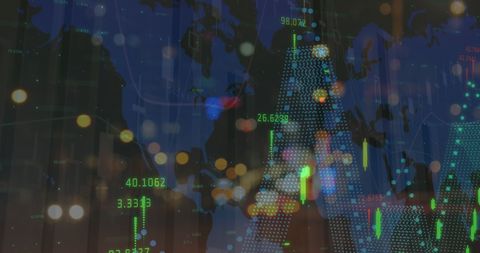 Global Financial Data Overlay with City Lights and Patterns - Download Free Stock Images Pikwizard.com