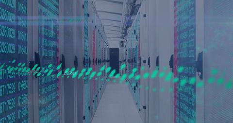High-tech data center with digital data streams