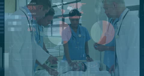 Medical Team Analyzing Patient Data with Digital Interface