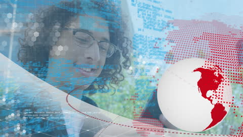 Man Using Smartphone with Digital Global Network Overlay