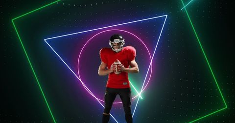 American Football Player Against Neon Geometric Background