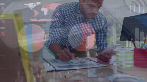 Business Professional Analyzing Financial Data with Smartphone and Tablet