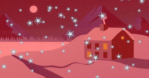 Festive Christmas Snowfall Over Cozy Winter Cabin