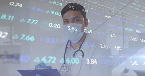 Doctor Analyzing Medical Data with Stock Market Overlay
