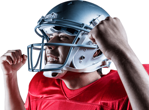 Triumphant african american football player with transparent background