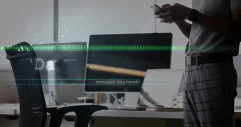 IT Professional Initiating Data Transfer on Smartphone at Modern Office