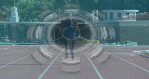 Adaptive Athlete Running with Futuristic Digital Overlay