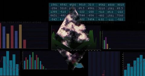 Futuristic finance charts with digital effects and geometric shapes