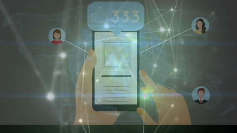 Hands Using Smartphone Showing Global Network Connections