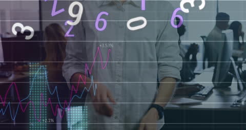 Digital Data Overlay on Business Team in Modern Office