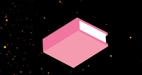 Floating pink book with glowing spots in cosmic scene