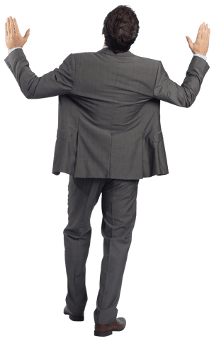 Transparent Businessman Posing with Arms Raised Back View