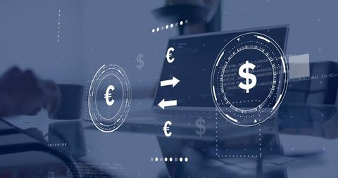 Digital Currency Exchange Concept with Laptop and Symbols