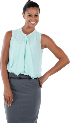 Transparent Businesswoman Smiling with Confident Pose