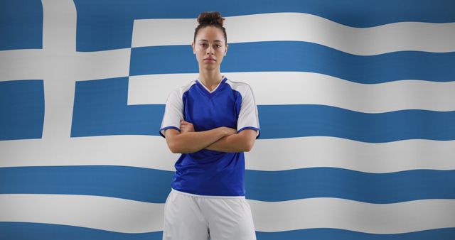 Determined Female Soccer Player with Greek Flag Background - Download Free Stock Images Pikwizard.com