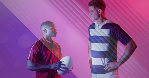 Diverse Male Rugby Players with Rugby Ball