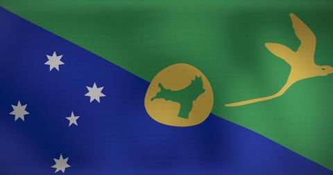 Waving National Flag of Christmas Island Emblematic Green and Blue