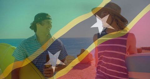 Friends on Coastal Adventure with Surfboards by Ocean