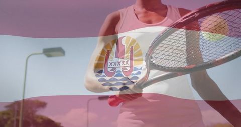 Tennis Player Overlaid with Tahiti Flag at Court