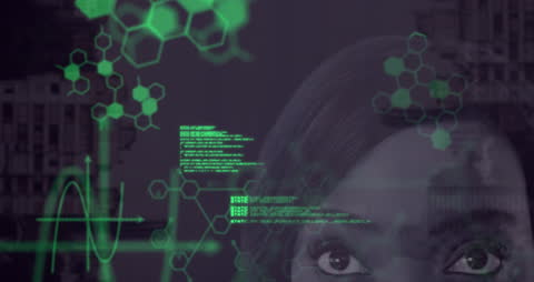 Digital Futuristic Interface Overlaid on Urban Background