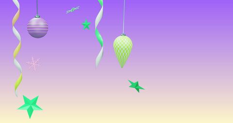 Festive Christmas Ornaments on Purple Background With Stars