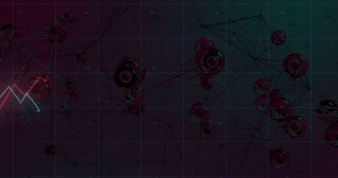 Neon Node Network and Wireframe Mesh on Dark Grid for Futuristic Data Visualization