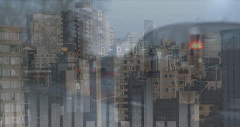 Digital Interface Data Overlay on Urban Cityscape