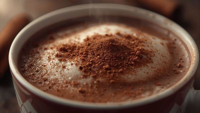 Cozy hot chocolate mug with foam and cocoa sprinkles